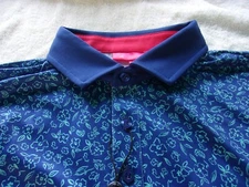 NWT Redvanly polo, blue, floral pattern, men's XL, 3-button, polyester blend
