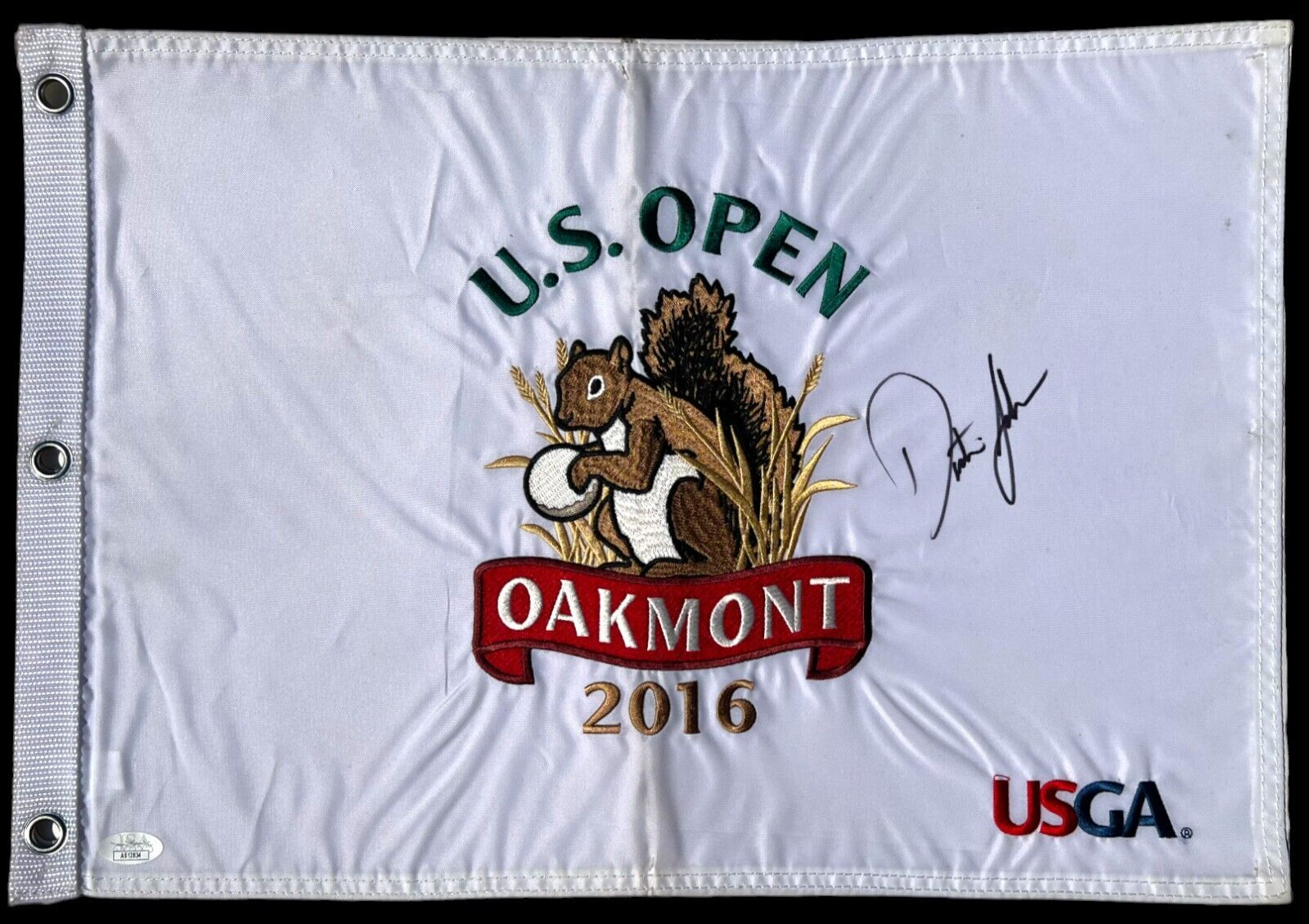 Dustin Johnson Autographed Signed 2016 Us Open Oakmont Pin Flag Masters JSA 