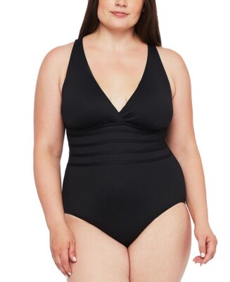 NWT La Blanca Black Plus Cross Back Mio One Piece Swimsuit 22W yno0723