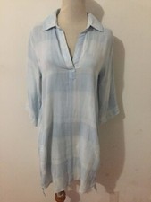 Philosophy V-Neck Tunic Shift Dress Pale Blue & White Plaid Knit Size S