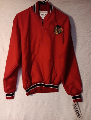 NEW VTG Chicago Blackhawks Jacket MED 1/4 Zip Windbreaker Delong Embroidered USA