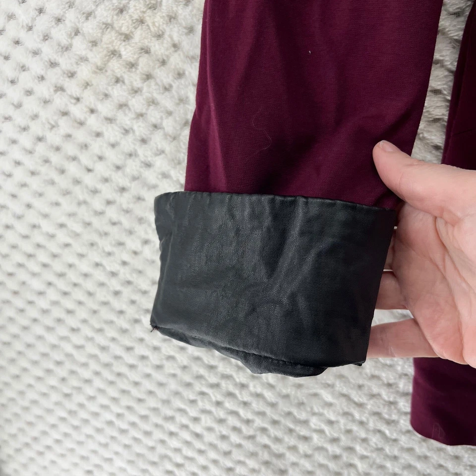 Susan Graver Blazer Jacket Faux Leather Trim Career Office Burgundy Size 8 - Image 3 of 4