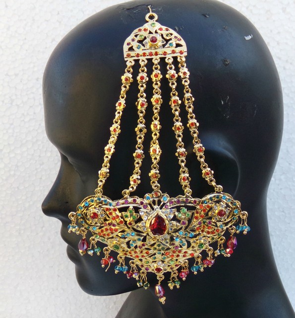 INDIAN JHUMAR PASSA HIJAB JHOOMAR HEAD PIECE JEWELLERY HAIR BUN PIN