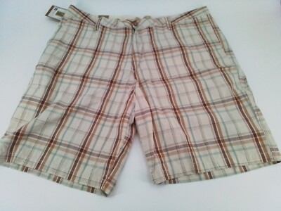 New DOCKERS Washed Khaki Men's Y2K Plaid Cream, Browns, And Teal Shorts  SZ 42