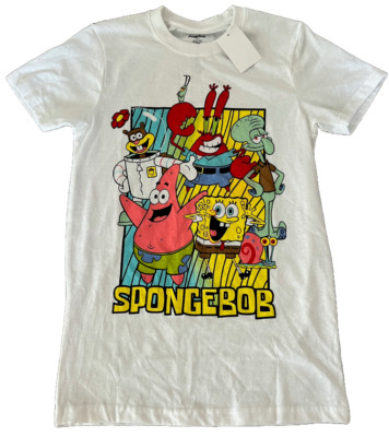 Nickelodeon Men's Small Sponge Bob Square Pants Short Sleeve White T-Shirt NWT