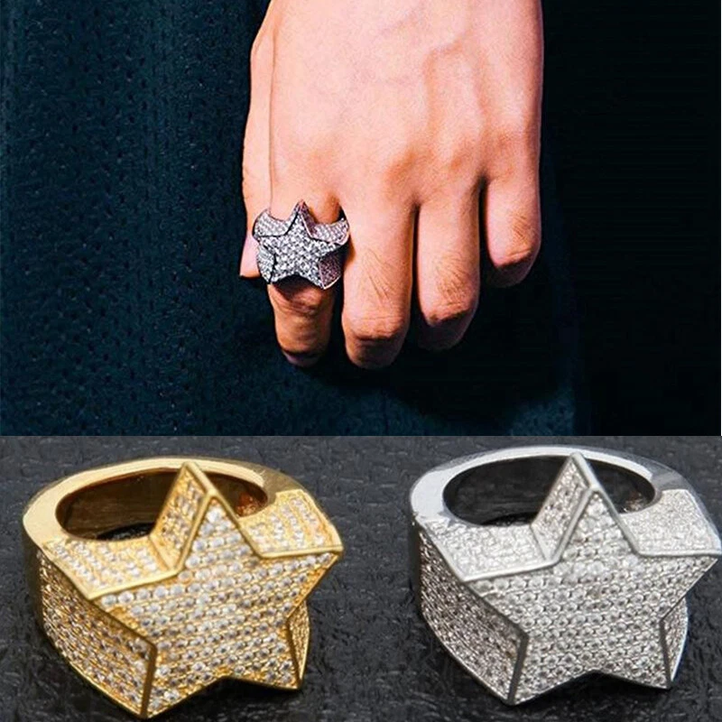 Rock Five Star Rings New Hip Hop Silver Color Rings Men Luxury