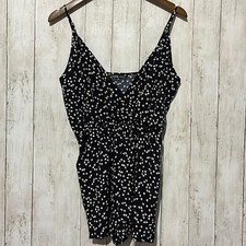 SHEIN Black White Heart Print Spaghetti Strap Romper Jumpsuit Women's Size S