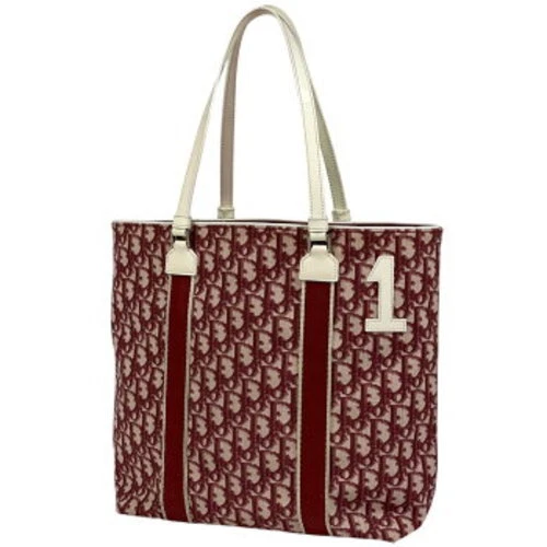 Sac fourre tout Christian Dior motif trotteur toile enduite rouge blanc