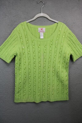 Quacker Factory Lime Green Short Sleeve Sweater-Medium-Sequins