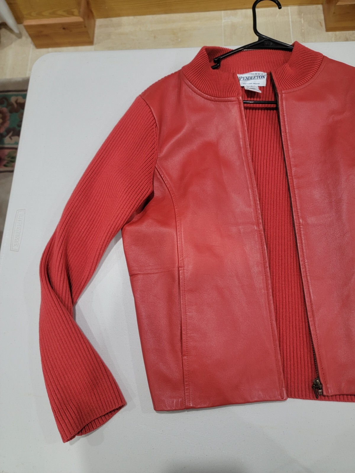 Pendleton Small Rust Orange Leather Jacket Full Z… - image 3