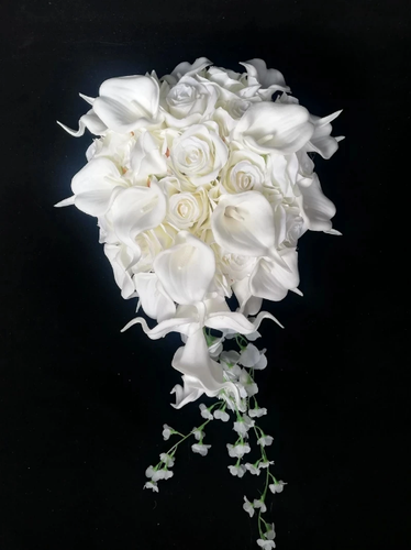 Bouquet Waterfall White Wedding Flowers Bridal Bouquets Artificial Pearl Crystal - Picture 26 of 34