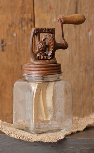 glass jar butter churn cast iron dazey top vintage repro