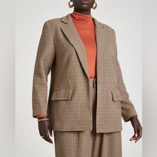 Eloquii Relaxed Boyfriend Tweed Blazer Size 14 One Button Front V Neck Brown
