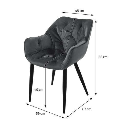 2x Sillas de comedor antracita tapizado de terciopelo grueso asiento ergonómico - Imagen 6 de 7