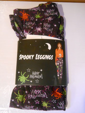 NWT Happy Halloween Spooky Leggings, Spiders, Purple, Black, Green