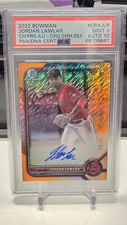 2022 JORDAN LAWLAR Bowman Chrome Prospect Orange Shim Refractor  AUTO /25 PSA 9