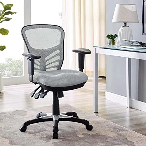 Silla de Oficina Ergonómica Gris con Reposabrazos Ajustables Cómodo Soporte de Malla Foto 2 de 4
