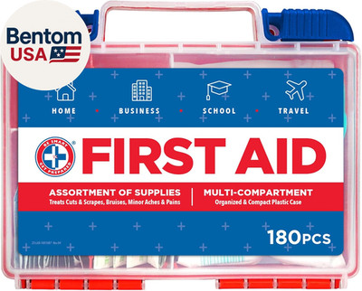 180 Piece First Aid Kit: Clean, Treat, Protect Minor Cuts, Scrapes. Home, Office