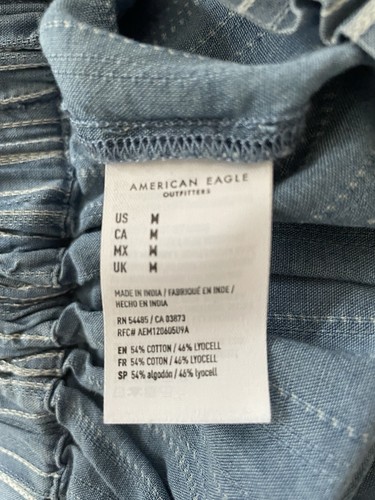 American Eagle Woman Pants size M Blue Denim Striped Wide Leg Elastic Waist - Picture 4 of 4