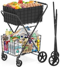 NEW 2 Tier Extra Large Collapsible Grocery Cart 400lb Shopping Wagon