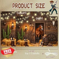 7x5ft Western Cowboy Backdrop Banner, Wild West Photo Prop with Ribbon