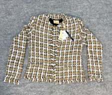 Elie Tahari  M size  NEW  Beige White Black Tweed Wool Open Blazer Jacket 