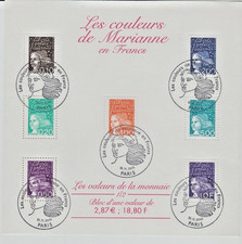 025- TIMBRE POSTE FRANCE LOT DE 2 BLOCS DE TIMBRES LES COULEURS DE MARIANNE 2001