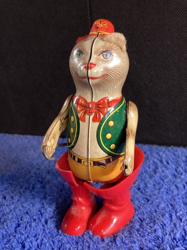 Vintage 1940’s Tin Lithographed Wind-Up Toy Puss In Boots Germany Missing A Few - Bild 7 von 15