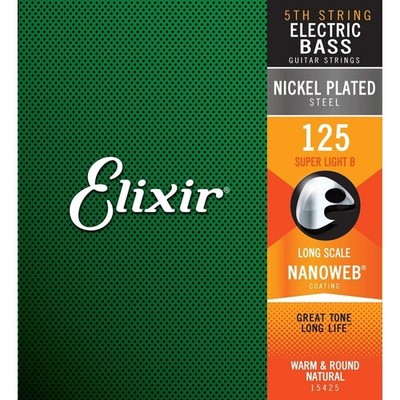 Elixir 15425 Nanoweb vernickelte Bassgitarrensaite Super Light B 125