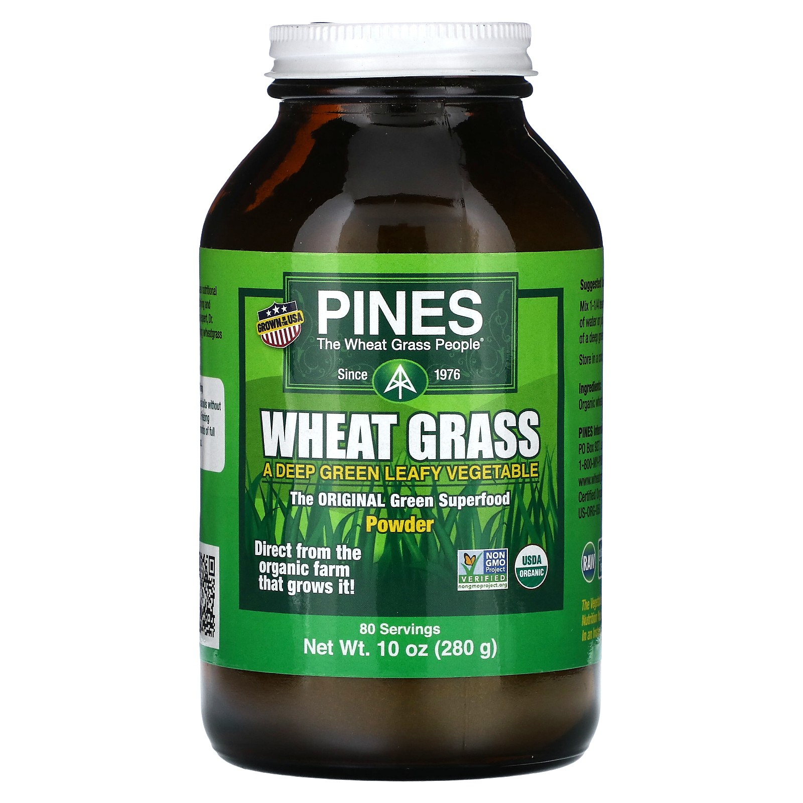 Pines International Wheat Grass Powder 10 унций 280 г Без глютена без ГМО 5590₽