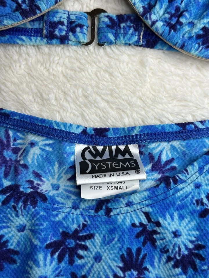 De Colección Años 90 Floral Azul Bikini Sistemas de Natación EE. UU. Mujer’s Talla XS/34 2 piezas Conjunto Corte Alto Foto 4 de 4