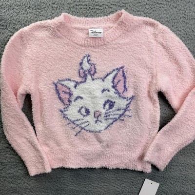 Disney Sweater Girls Small 6/7 Pink Fuzzy Marie Cat Pullover Long Sleeve Knit