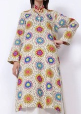 Khaadi Women's Printed Floral Cotton Dobby Kurta w/ Black Pants - Size 10