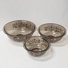 Vintage Pyrex Festive Harvest 3pc Nesting MixBows 325 323 322 Hearts Birds BROWN