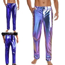 Mens Costumes Dance Long Pants Jazz Trousers Festival Disco Hip Hop Metallic
