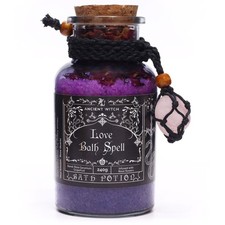 Ancient Witch Bath Spell Potion & Rose Quartz Crystal Amulet