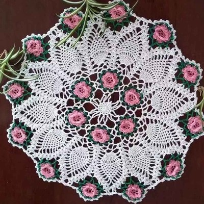 17'' Vintage Hand Crochet Lace Doilies Round Table Topper Cloth Mats Flower Doily