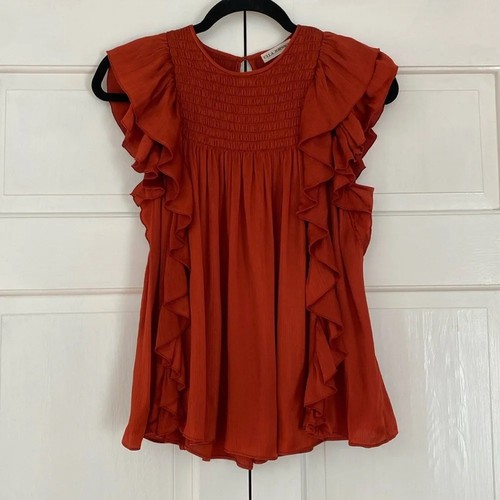 Blusa Ulla Johnson Winnie Seda Volantes Óxido Fluido Talla 4 Blusa Ajustada Flutter - Imagen 3 de 16