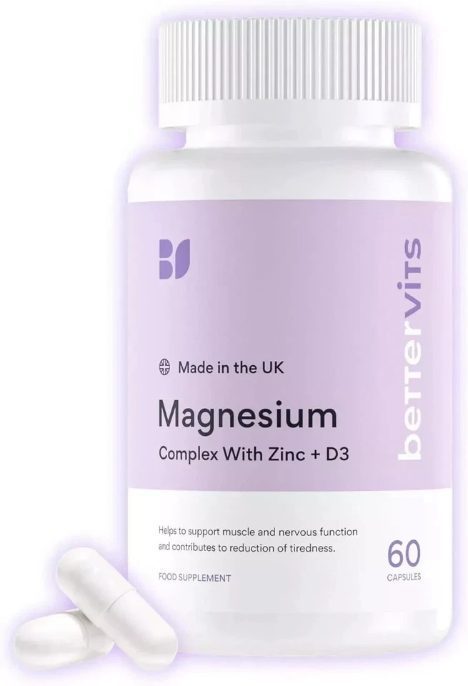 Bettervits Magnesium Glycinate Complex - Citrate, Zinc & Vitamin-D3 60 Caps UK