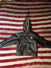 Air Patrol Jacket Boys 5T Brown Faux Leather Hooded Sherpa Lined Aviator Bomber
