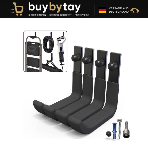 Wandhaken Schwerlast 4 StüCk J-Haken Stahl FüR Garage Werkstatt 10Cm 40Kg-image