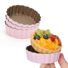 4 Pcs 3.6 Inch Mini Tart Pan Depth 1 with Removable Bottom NonStick Tin - Pink