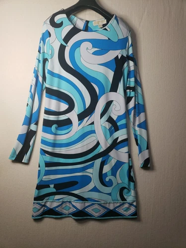 Abito donna MICHAEL KORS elasticizzato blu turchese bianco nero retrò discoteca taglia M
