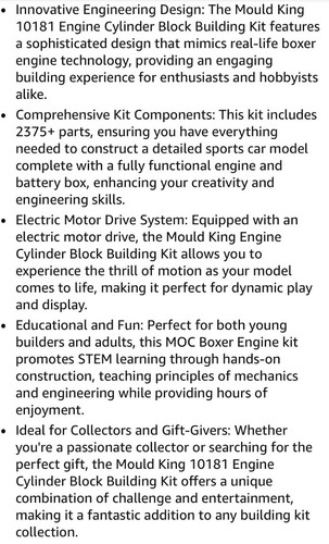Mould King 10181 Functional Building Brick Engine Boxer Motor Electrical Toy Set - Picture 7 of 8