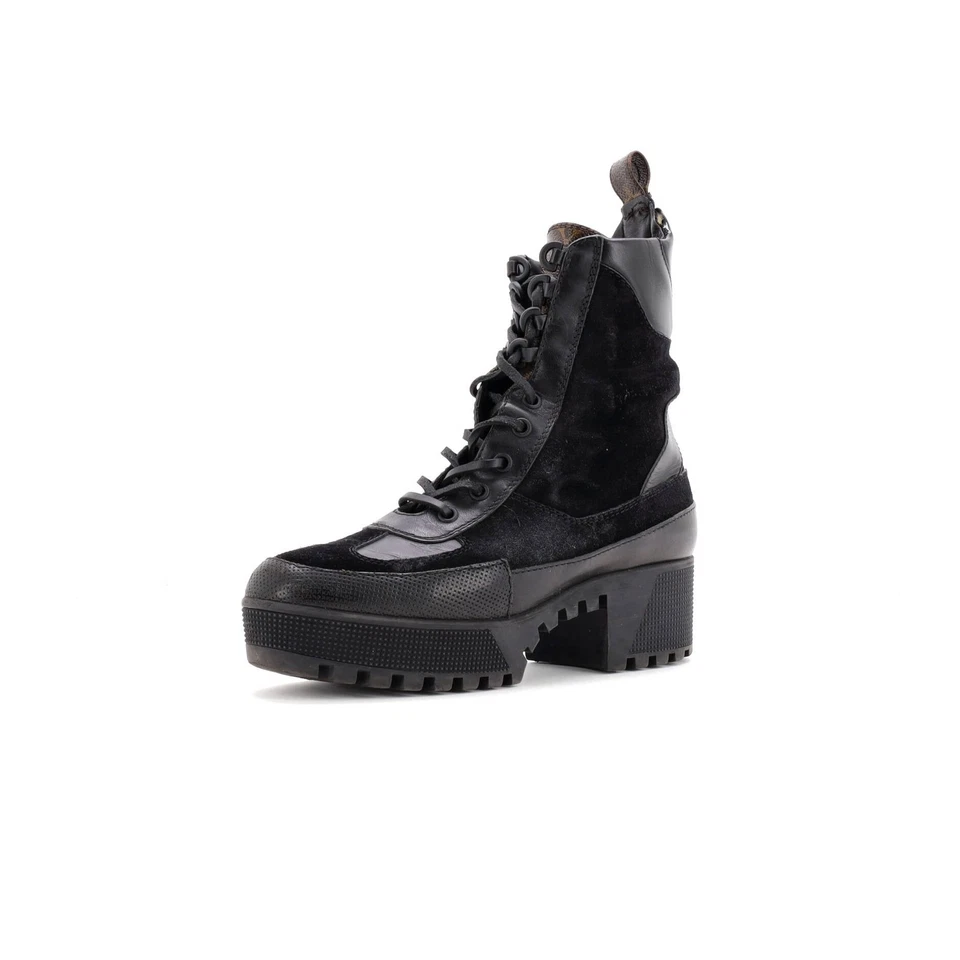 Louis Vuitton Women's Laureate Platform Desert Boots Suede with Monogram Canvas