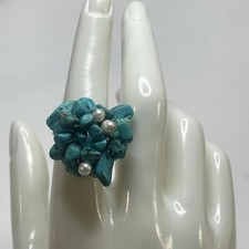 turquoise blue dyed stone cocktail fashion ring jewelry adjustable size boho