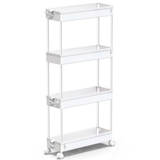 Slim Rolling Storage Cart 4 Tier Bathroom Organizer Mobile Shelving Unit Utility