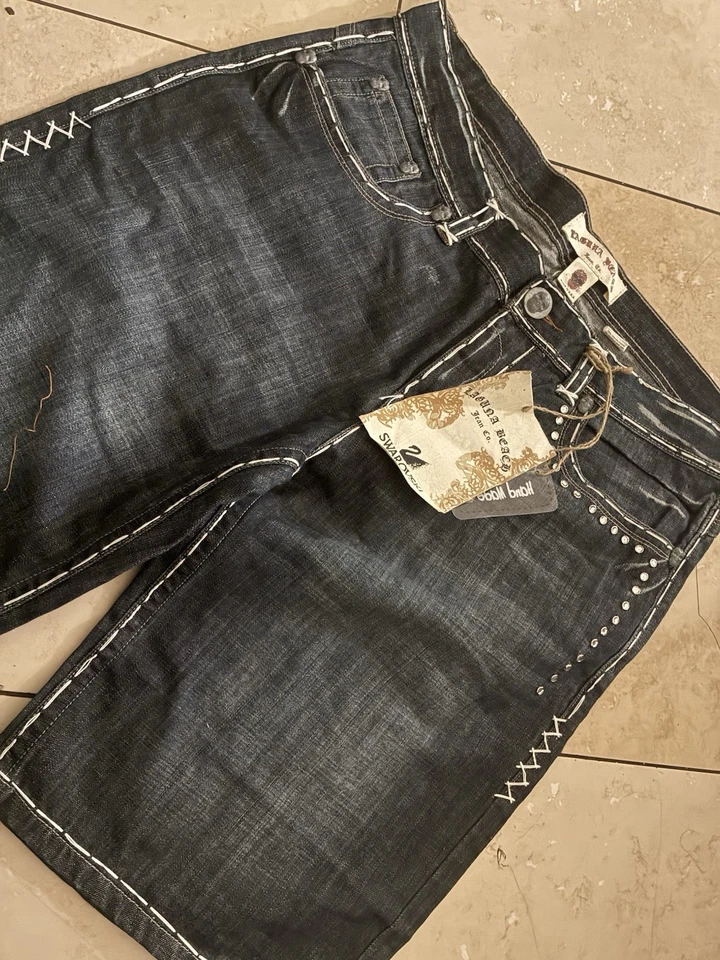 Pantalones Cortos de Jean Sueltos Cosidos a Mano Vintage Y2K Nuevos con Etiquetas Laguna Beach Jean Co Talla 40 Foto 2 de 4
