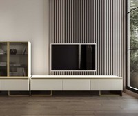 Elegante Tv-Einheit Mit Goldenen Akzenten Und Glatten Linien