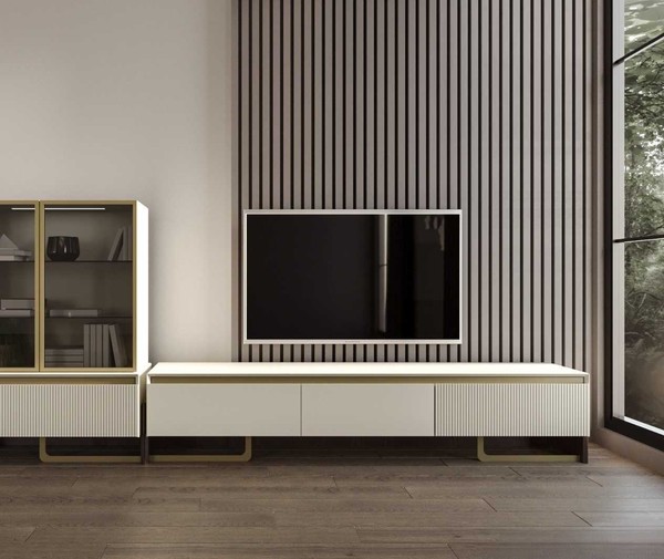 Elegante Tv-Einheit Mit Goldenen Akzenten Und Glatten Linien-image